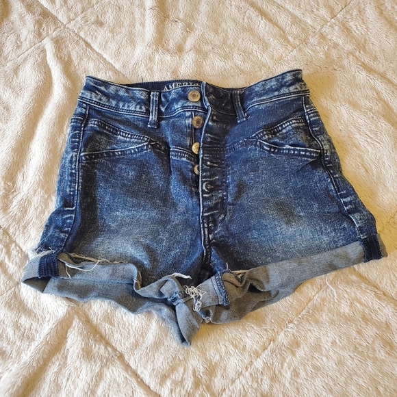 American eagle short shorts high waist faded blue jeans style button up style - Picture 1 of 7